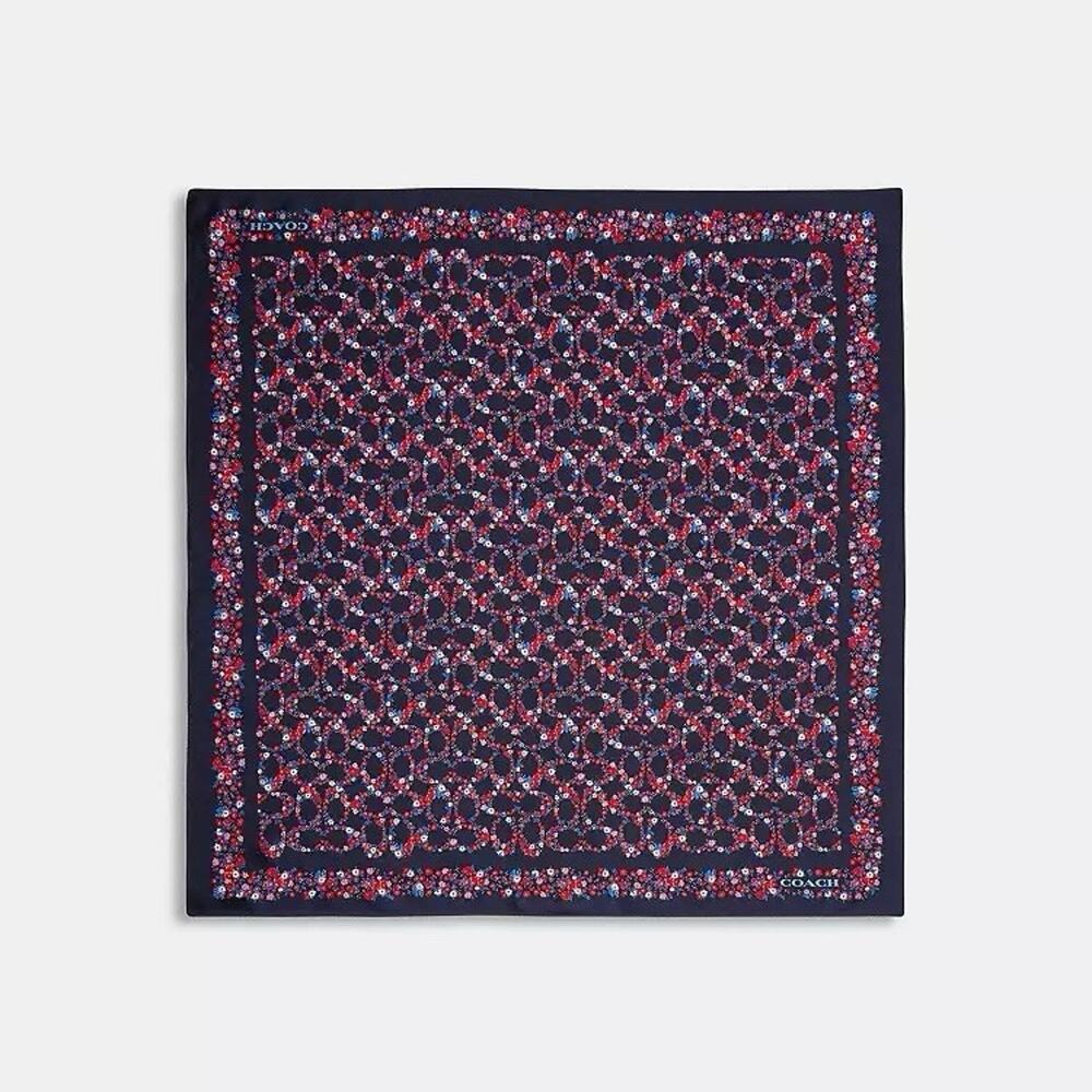 NWT Coach Signature Posey Cluster Print Silk Square Scarf Navy Multi CGA45